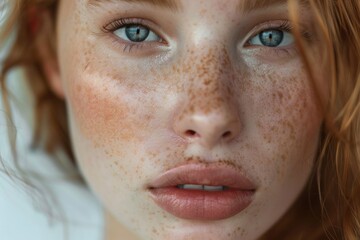 Detailed freckle patterns on a woman's face, ideal for dermatology and beauty tutorials, freckles, fake freckles, beauty trends, makeup technique