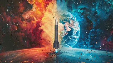 illustration missile and planet Earth, a conceptual idea of ​​world war conflict confrontation belic