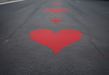 Wall Mural - Asphalt texture background Red heart is a symbol of love drawn on the pavement chalk drawings on asp