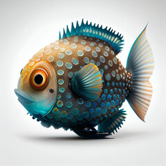 Canvas Print - Close up of a cute fish cartoon character generative ai