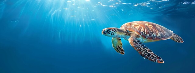 Wall Mural - Turtle cruising clean blue sea. AI generated image