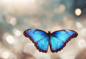 Wall Mural - Bright colorful morpho butterfly isolated on white bright colorful butterfly in flight