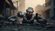 robot tries to survive in war
