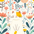 Cute cat and flowers illustration
