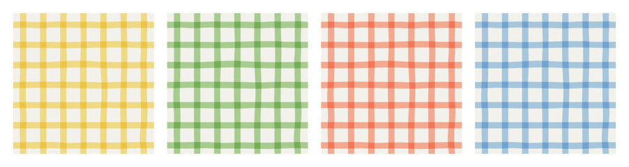 Leinwandbilder - Colorful geometric plaid seamless pattern set. Traditional square gingham background collection. Checked wallpaper print, checker mosaic grid tartan texture bundle.