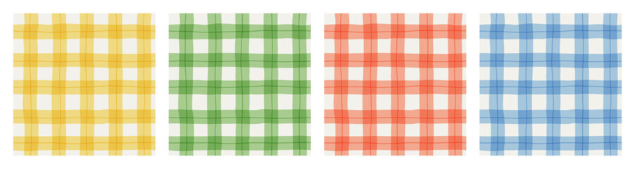 Leinwandbilder - Colorful geometric plaid seamless pattern set. Traditional square gingham background collection. Checked wallpaper print, checker mosaic grid tartan texture bundle.