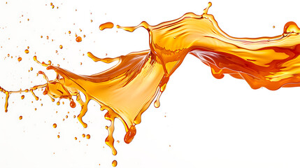 Wall Mural - a dynamic splash of a viscous, orange liquid against a pristine white background. The liquid appears thick and glossy