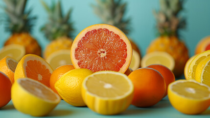 Sticker - A pile of oranges and lemons with a grapefruit in the middle