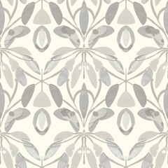 Poster - Elegant Neutral Tone Botanical Pattern Wallpaper Design