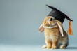 Rabbit wearing Graduation Cap on a Grey Background with Space for Copy