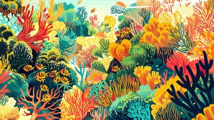 Wall Mural - Vibrant Underwater Coral Reef Ecosystem Illustration