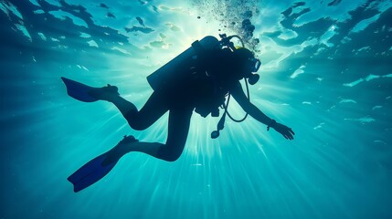 Poster - A man is scuba diving in the ocean