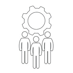 Wall Mural - contour line icon, teamwork, symbol of teamwork people and gear, pictogram, silhouettes of human figures, colleagues, collaboration, symbol of business direction, illustration highlighted on a white b