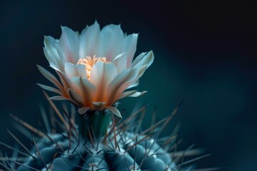 Sticker - A close up of a cactus flower with the stem and leaves. Generative AI.