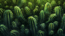 Green Background With Abstract Green Cacti