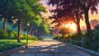 park walkway in sunset background from Generative AI