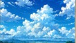 blue sky with clouds landscape cartoon anime from Generative AI