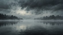 Gray Foggy Sky And Water Fantasy Landscape Background From Generative AI