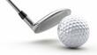 Moment of impact captured: golf club and ball on white, with clipping path.