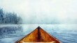Watercolor, Foggy lake, close up, canoe bow cutting through, serene
