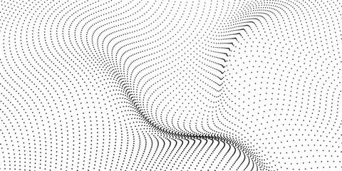 Wall Mural - Flowing dots particles wave pattern 3D curve halftone black gradient curve shape isolated on white background. Vector in concept of technology, science vector modern arts