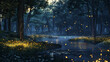 Enchanting fireflies illuminating a tranquil