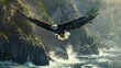 Noble bald eagle soaring