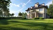 Luxury house with freshly mown grass lawn Home exterior