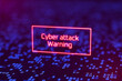 Cyber attack warning sign on virtual digital screen. Digital security concept. Cyber attack with warning. 3D render.