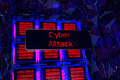 Cyber attack with warning. Digital security concept. Cyber attack warning sign on virtual digital screen. 3D render.