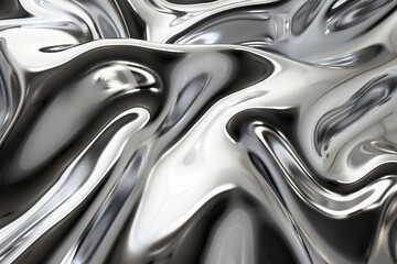 Wall Mural - glossy chrome metal texture background liquid silver surface 3d rendered abstract wallpaper