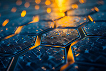 Futuristic Solar Panels With Luminous Circuitry Close-Up