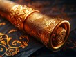 An ornate scroll unrolled with a gold seal, implying a diploma or a special award , Technology concept, futuristic background