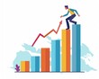 © Arush - A figure climbing a rising bar graph, illustrating striving for higher financial goals , simple vector cartoon