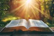 serene open bible with sunlight shining spiritual background