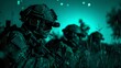 © Sasint - A stealthy night operation by modern special forces, equipped with night vision goggles and moving silently through a hostile environment, illustrating the precision