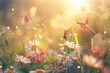 sunlit daisies dancing with butterflies enchanting summer meadow panorama nature landscape photography
