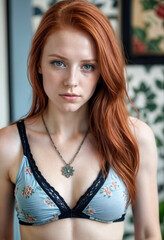 Red-haired Beauty Woman on Holiday Balcony