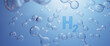 Sustaining of hydrogen gas(H2).New Green Energy Water Fuel Cell Future Hydrogen for sustainability environment,energy balance,sustainable energy.H2 molecule in the bubbles in the liquid.3D rendering