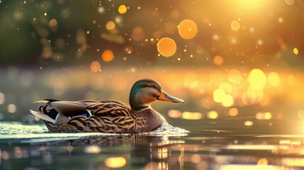 Wall Mural - Wild Duck on the Lake Swimming