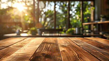 Canvas Print - beautiful brown wood table top kitchen interior background and blurred defocused