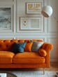 Elegant Interior Design with Orange Velvet Sofa and Modern Art