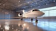 Luxurious private jet parked in a modern hangar, reflecting affluence and AI Generative.