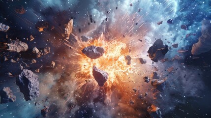 Wall Mural - Rocks big bang explosion in space, Rocks explosion, Generative AI