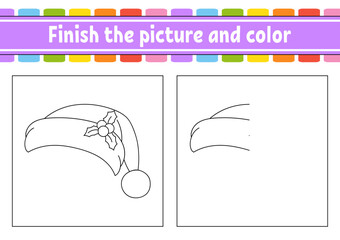 Wall Mural - Finish the picture and color. cartoon character isolated on white background. For kids education. Activity worksheet. Vector illustration.