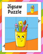 Jigsaw Puzzle. Cut and play. Square puzzle. Logic game for kids. Activity page. Cutting practice for preschool. cartoon character. Vector illustration.
