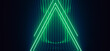 Neon Sci Fi Glowing Modern Futuristic Triangle Fluorescent Retro Green Blue Lights On Striped Metal Glossy Surface Empty Space Stage Cyber Club 3D Rendering