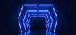 Cyber Garage Neon Fluorescent Blue Cinematic Glowing Lights Studio Empty Showroom Tunnel Concrete Floor Alien Spaceship Hangar Underground Background 3D Rendering