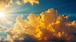dramatic yellow clouds with sunlight rays background from Generative AI