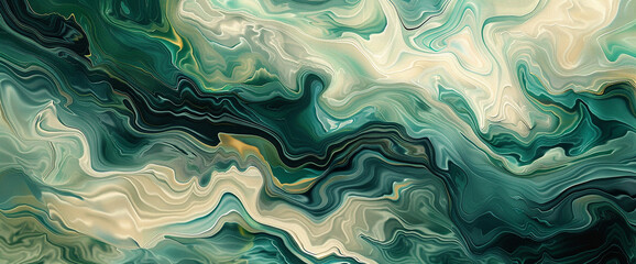  Embark on a journey of elegance and serenity through this captivating painting, where dark teal and light beige waves intertwine amidst organic topography, evoking the timeless allure of marbleizedart